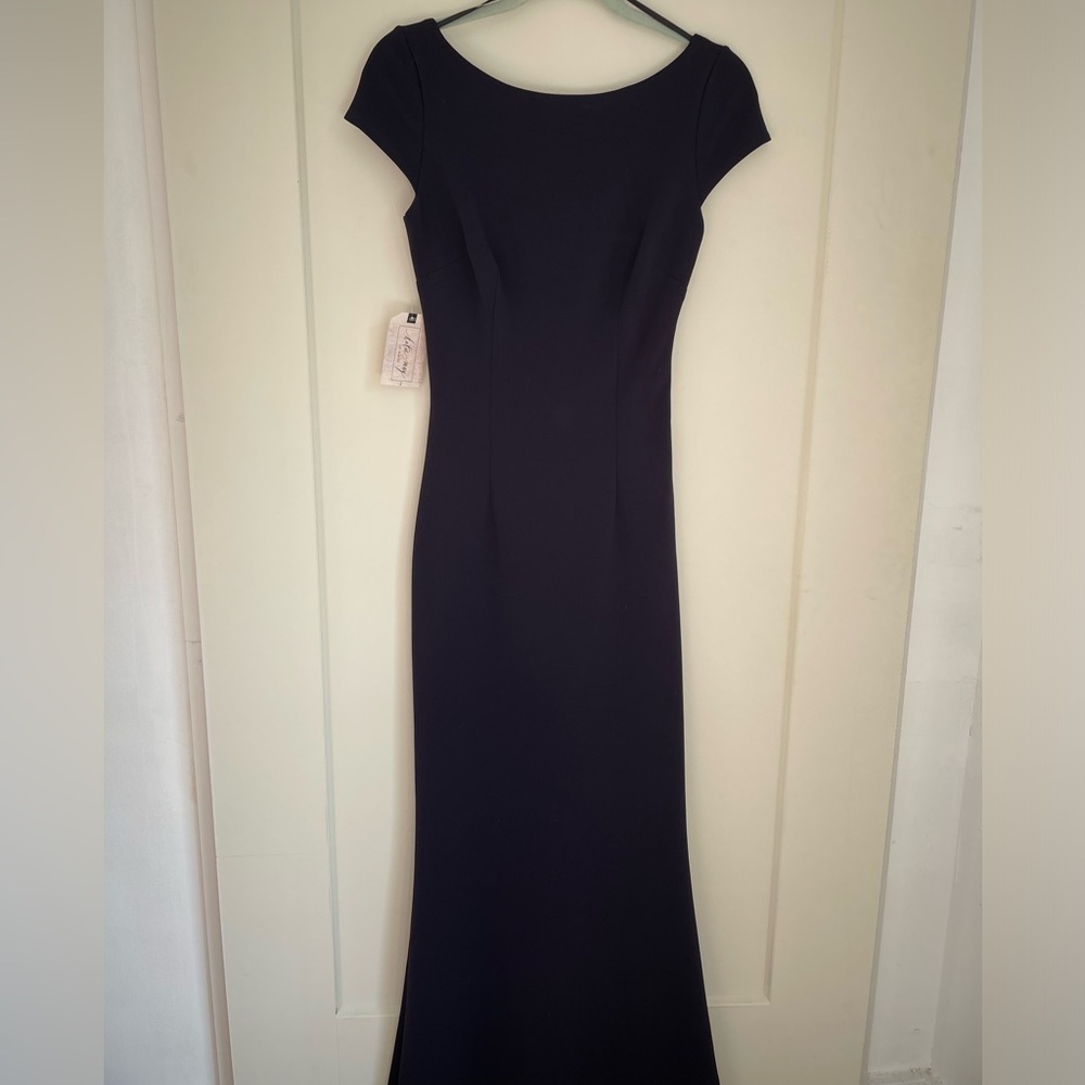 Katie May navy maxi gown with twist back. NWT